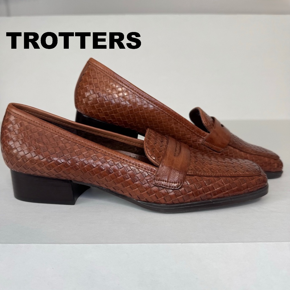 Trotters Women's Brown Penny Loafers Basket Weave Leather Shoes/Polly/ Sz 7.5 N